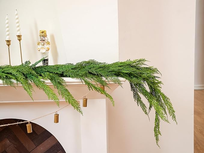 6FT Cedar Garland Realistic Faux Pine Cypress Garland for Mantle Stairs Fireplace Table Front Door Wall Indoor Outdoor Christmas Xmas Decor Holiday Decorations