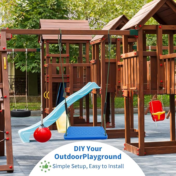 Heavy Duty Swing Seat, Non Slip Tree Swing Set with Adjustable Rope, Playground Swing Set Accessories for Kid Indoor Outdoor Backyard (Blue)