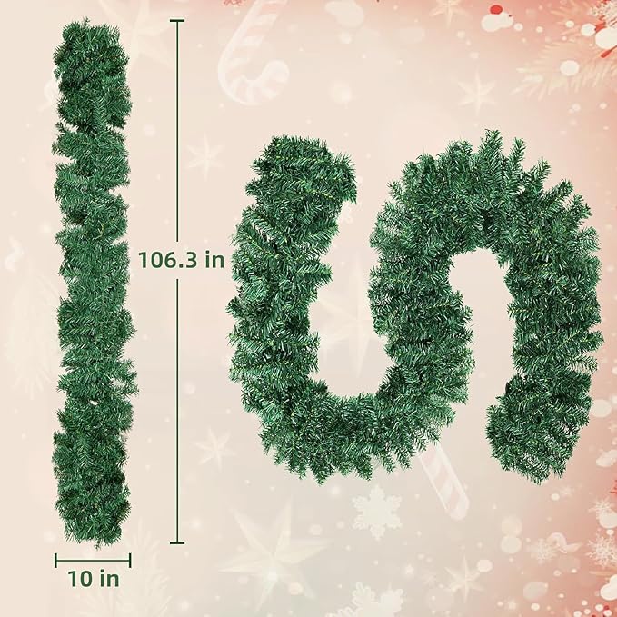 Incbruce 9 FT Artificial Christmas Garland Decorations, Green Pine Needles Garland for Wall, Home Fireplace, Table, Indoor, Outdoor Holiday Christmas Decorations (Pack of 5)