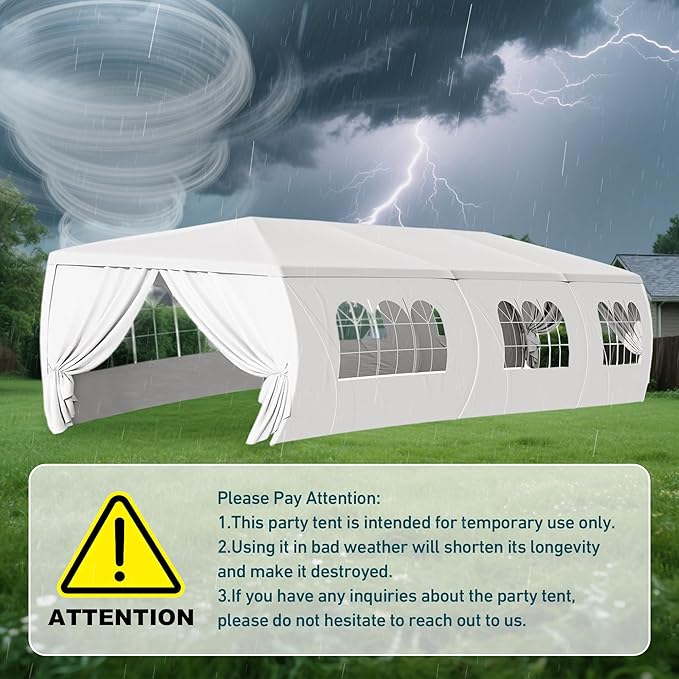 10' x 30' Outdoor Party Canopy Tents with 8 Detachable Sidewalls, White Patio Gazebo Shade Event Shelter Tents with Transparent Windows for Party, Wedding, Birthday, Events, Gatherings, BBQ