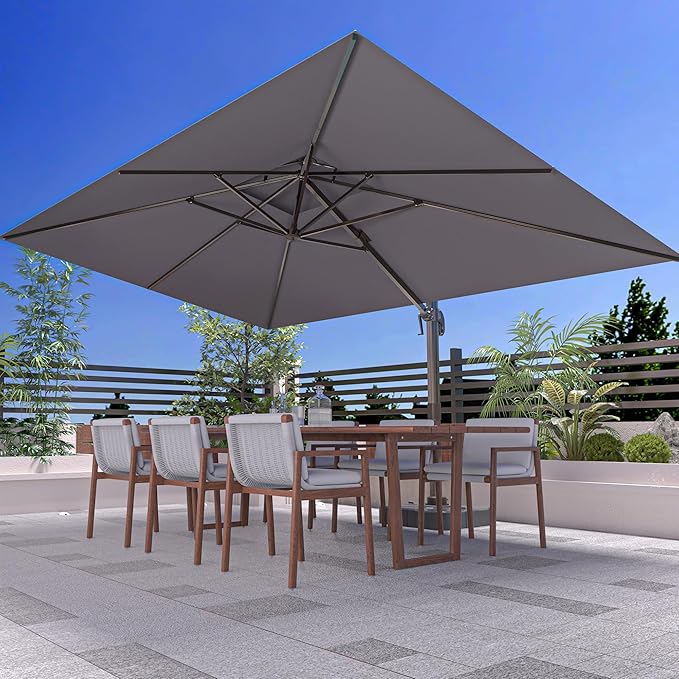 9' X 12' Cantilever Outdoor Patio Umbrellas with Base Included, Large Rectangle Umbrella Heavy Duty 360°Rotation Offset Umbrella for Garden Deck Pool Patio,Grey