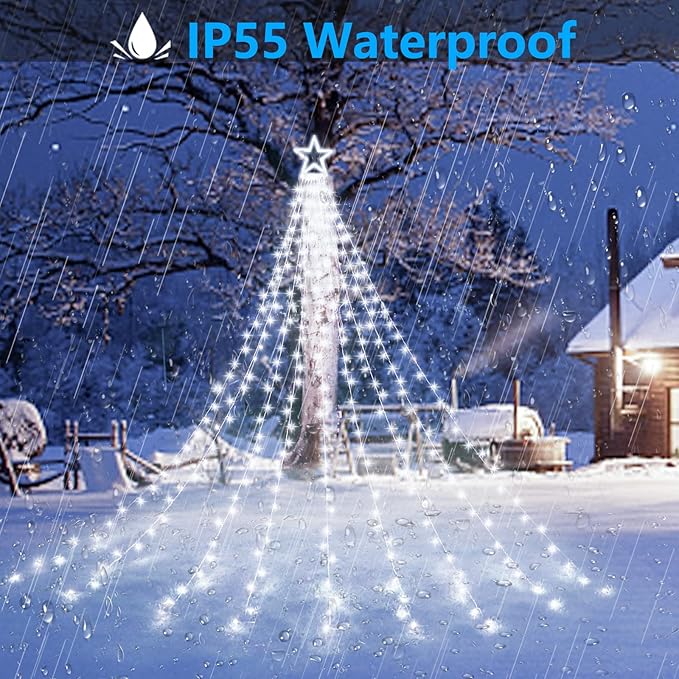 Decute Christmas Decorations Outdoor String Lights 8 Modes and Timer with Remote, Waterproof 320 LED Christmas Tree Lights Star Lights for Yard Garden Backyard Wedding Holiday Decor Cool White