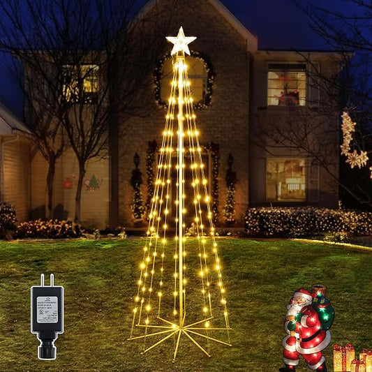 Ollny Christmas Tree Lights, 5FT 140 LED Warm White Outdoor String Lights 8 Modes Timer Function IP65 Waterproof Star Lights for Indoor Outside House Yard Xmas Decorations