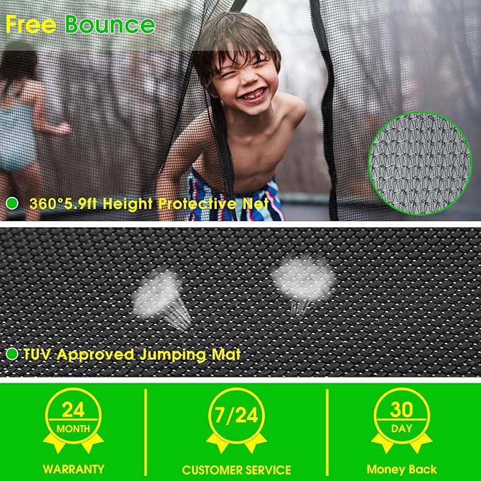 SKYUP 2026 Upgraded 8 10 12 14 15 16 FT 1500lbs Tranpoline for Kids and Adults with Light+Sprinkler+Socks, Recreational Tranpoline with Basketball Hoop, Ladder, ASTM Approved Tranpoline for 7-10 Kids