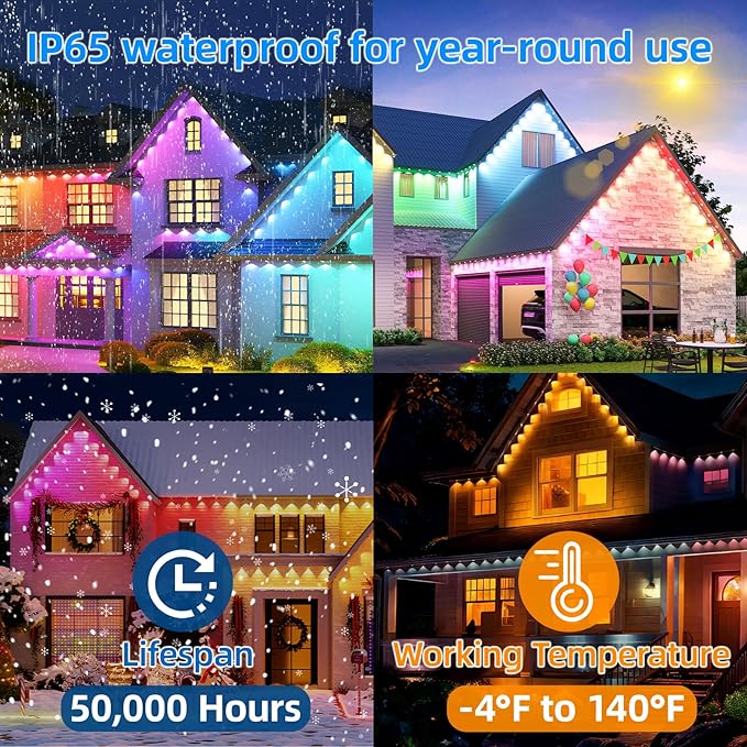Permanent Outdoor Lights Pro, 100ft with 72 RGB LED Lights for Daily and Accent Lighting, IP65 Waterproof Smart Eaves String Lights with App & Remote,Rainbow Light for Halloween,Christmas-100FT