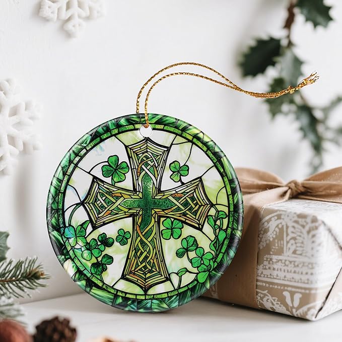 St. Patrick's Day Celtic Cross Christmas Ornaments: Christmas Tree Ornaments, Irish Holiday Decor, Stocking Stuffers, Christian Gifts, Religious Gifts, Cross Gift & Irish Shamrock Gift