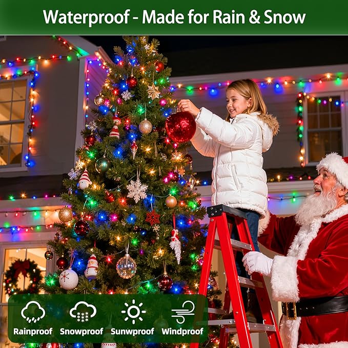 750 LED 240FT Christmas Lights Outdoor,12 Lighting Modes Christmas String Lights with Timer, Dimmable Multicolor LED StringLights Waterproof for Yard Tree Wedding Party Holiday Multicolor