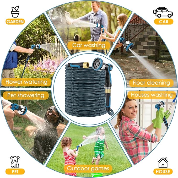 Non-Expandable Garden Hose 75 FT, Lightweight Hose with 10 Function Spray Nozzle, Kink-Free Flexible Water Hose, Durable, Leak-Proof, 360¡Æ Swivel Connectors, Portable Storage Strap