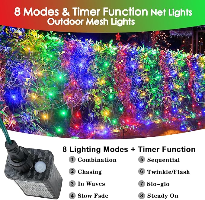 Christmas Net Lights Outdoor for Bushes, 6x5ft 120LED Net Light Outdoor Mesh Lights, Connectable Waterproof Net Light for Bushes,Garden,Yard,Trunk,Xmas Tree,Christmas Décor (Multicolor)