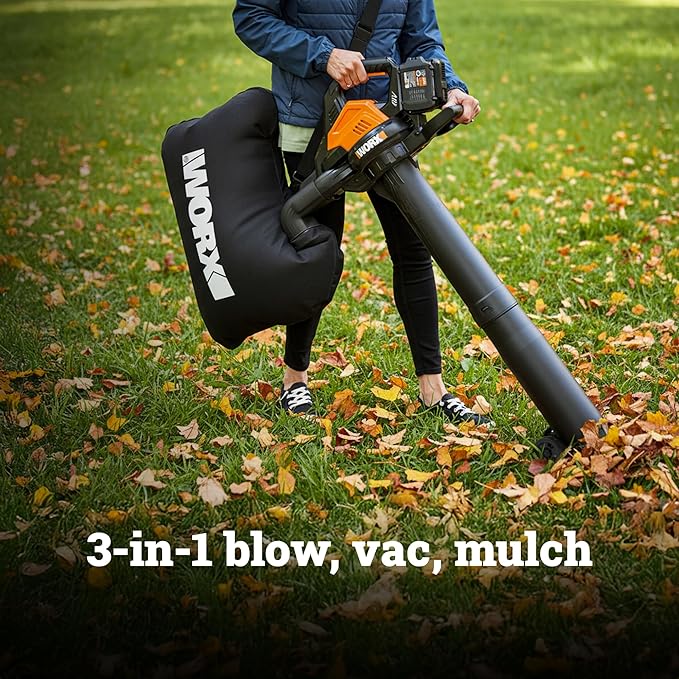 WORX Cordless Leaf Blower, 3 in 1 Blowers for Lawn Care with Leaf Vacuum & Leaf Mulcher, Electric Blower with Brushless Motor & 2 Speed Control, 2 ¡¿ 4.0 Ah Batteries & Charger Included, WG583