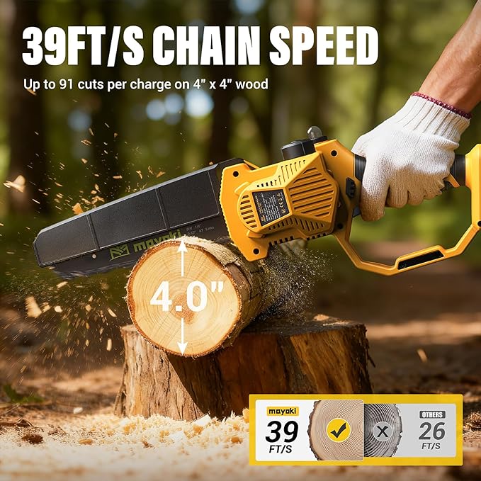 Cordless 8In Chainsaw Compatible with Dewalt 20V MAX Battery, Electric Portable Chain Saw w/ 4.0Ah Battery and Charger, 39Ft/s, Auto Oiler, 900W Brushless Motor, for Tree Trimming, Cutting, Purning