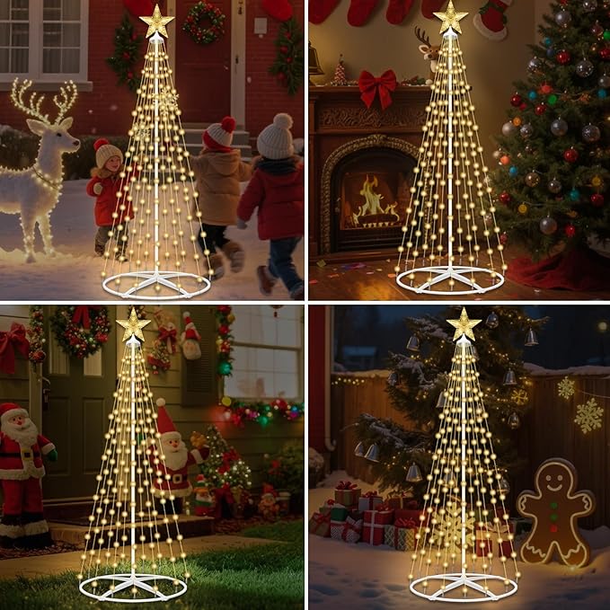 154LED Outdoor Solar Christmas Tree Lights, 4FT Lighted Artificial Cone Tree with Remote, 8 Modes, USB Charge, Timer & Waterproof Christmas Tree Decor for Garden Yard Patio, Warm White