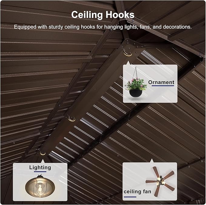 PURPLE LEAF 12' x 20' Hardtop Gazebo Outdoor Metal Roof Sun Shade Tent with Curtains and Netting Patio Canopy Permanent Pavilion