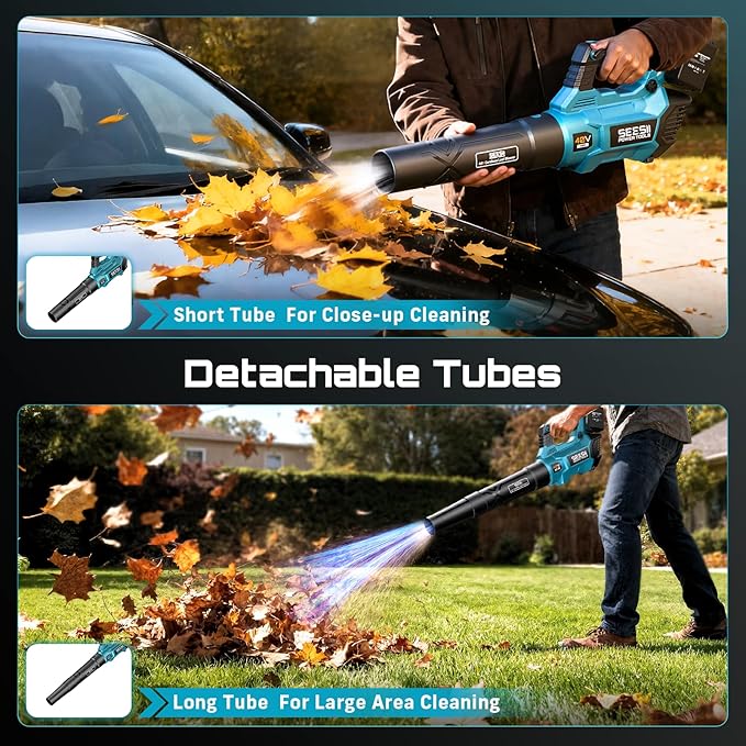 SEESII 40V Leaf Blower Cordless, 600CFM 160MPH Brushless Motor Leaf Blower with 2 * 5200mAh Batteries and Charger, Turbo Button & Variable Speed Control Electric Blower for Lawn Care, Dust and Debris