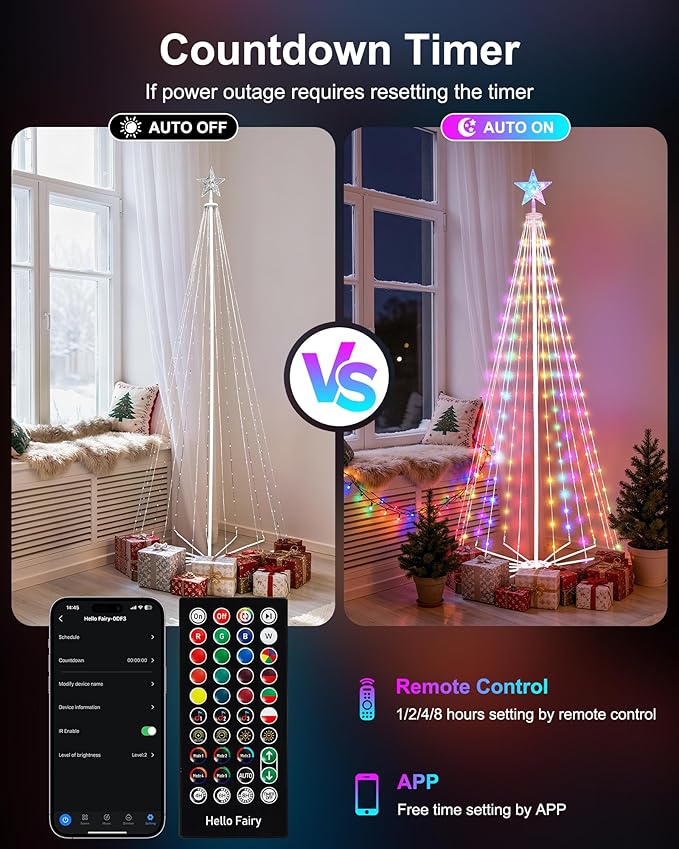 Smart Christmas Cone Tree LED Light, 6/7/8ft 900 LED Music Sync with Remote APP and Local Control, Pattern and Text Displayable, 16 Million Colors Light Show Tree for Indoor Outdoor Decorations