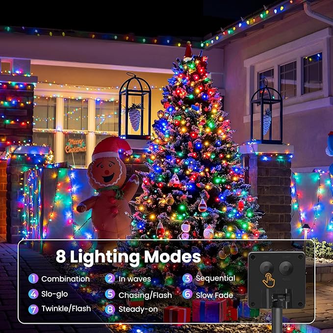 Upgraded 4 Pack 160FT 400 LED Solar Christmas Lights Outdoor Solar String Lights with 8 Lighting Modes Waterproof Solar Fairy Lights for Garden Yard Patio Christmas Tree Decoration (Multicolor)
