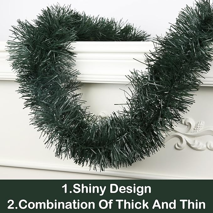 50FT Christmas Green Garland Artificial Greenery Garland for Christmas Tree Decorations, Indoor Xmas Decor for Home Fireplace Mantle Stairs Holiday Party