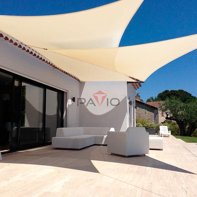 Patio Paradise 7' x 7' x 7' Sun Shade Sail Triangle Canopy Shade Cloth Fabric Sunlight Block Patio Pergola Cover HDPE Deck Awning for Outdoor Backyard Roof Shading, Beige