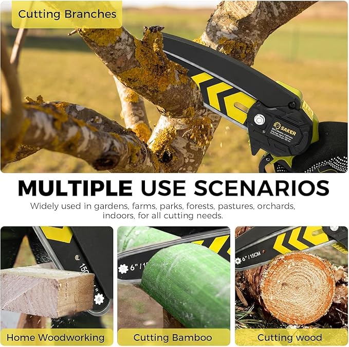 Saker Mini Chainsaw,6 Inch Portable Electric Chainsaw Cordless, Small Handheld Chain saw for Tree Branches,Courtyard, Household and Garden (SK1806D-Y)