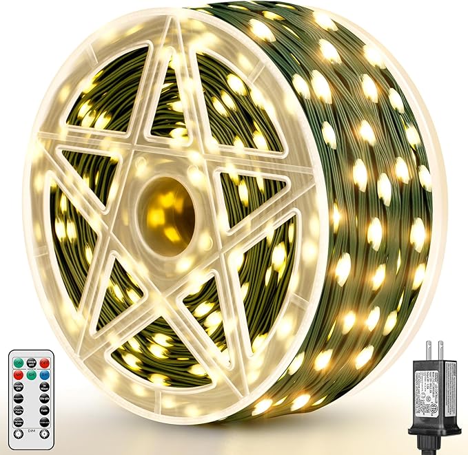 Brightever Christmas Lights for Tree - 1100 Bulbs 360FT, Plug-in Christmas Outdoor Lights with Remote, 8 Lighting Modes, 3 Timers, Dimmable, LED String Light for Indoor Xmas Decorations (Warm White)