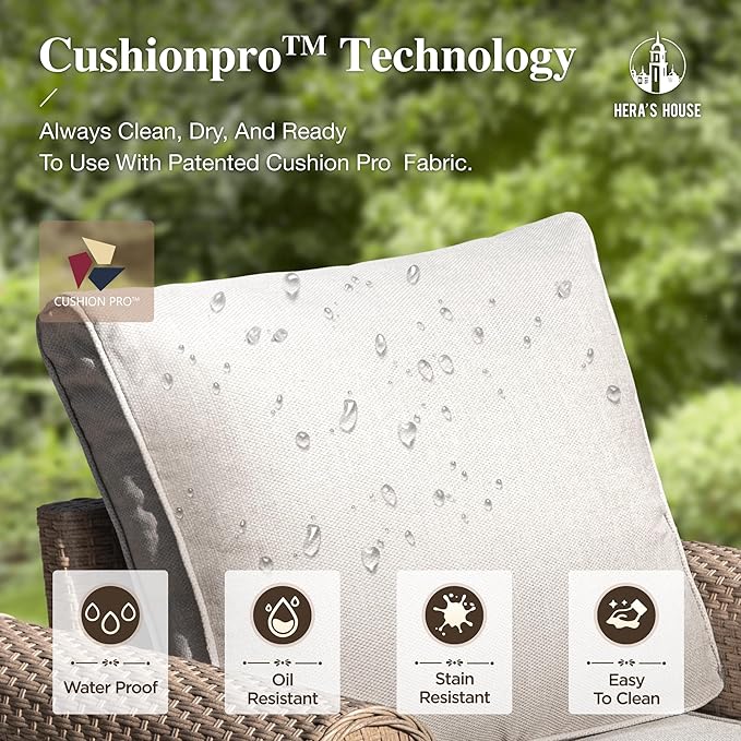 HERA'S HOUSE 6 Pieces Patio Furniture Sets, Outdoor Rattan Furniture with 5.5" Cushions, Oversized Outdoor Wicker Sectional Conversation Set for Lawn Garden Backyard, Beige