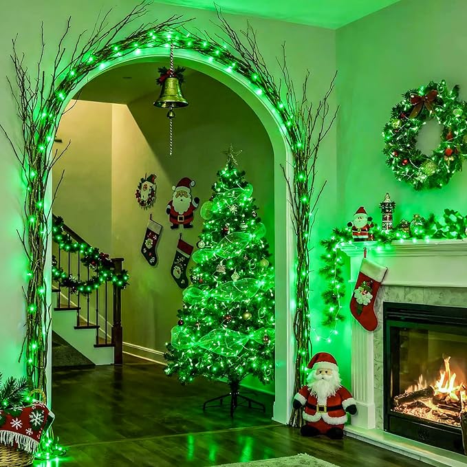 JMEXSUSS 500 LED Green Christmas Lights Indoor Outdoor, 8 Modes 163 FT Green String Lights Plug-in Clear Wire, Remote Control Christmas Tree Light for Xmas Tree Party Halloween