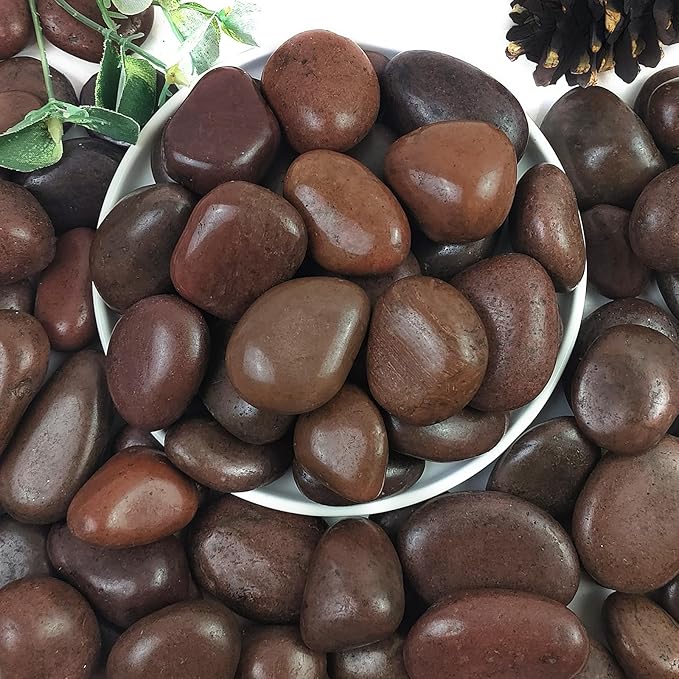 20lbs Red River Rocks for Landscaping, 1-2 Inch Natural Pebbles for Indoor Plants, High Polished Decorative Stones Vase Filler Fish Tank Aquariums Garden