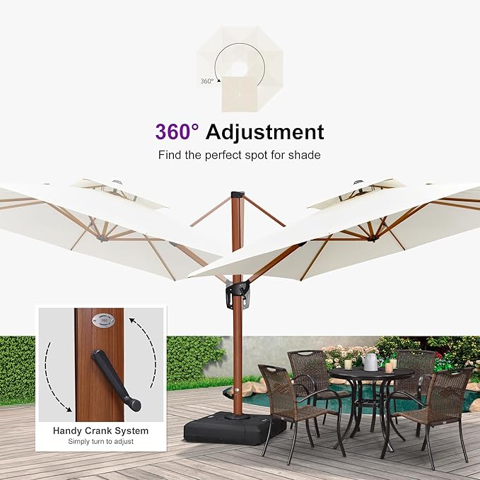 PURPLE LEAF 11ft Patio Umbrella Outdoor Square Umbrella Large Cantilever Umbrellas Windproof Offset Umbrellas Heavy Duty Sun Umbrella for Garden Deck Pool Patio, Cream