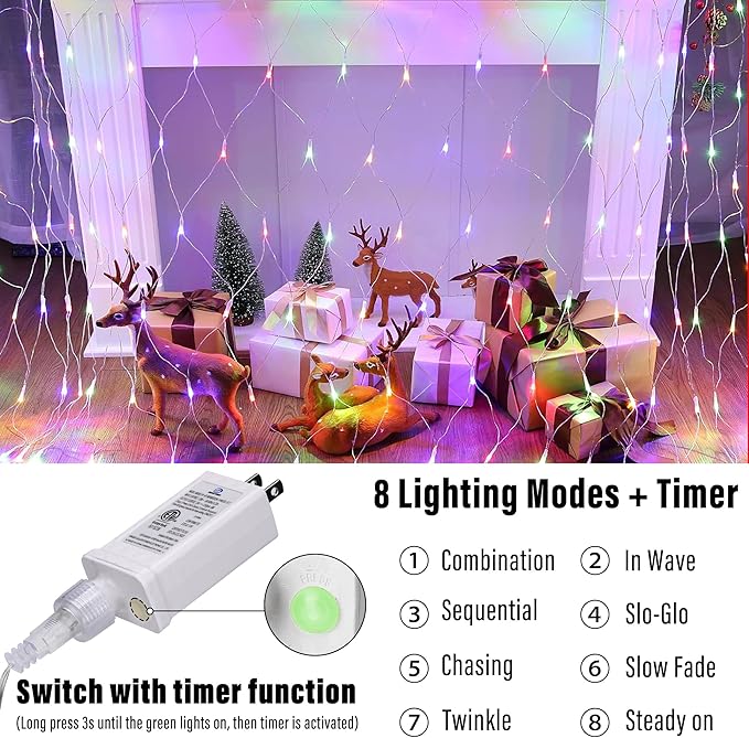 Joomer Christmas Net Lights - 2PACK 12FT x 5FT 360 LED Plug-in Mesh Lights, Waterproof with 8 Modes, Timer, Connectable for Bushes, Trees, Garden, Outdoor Christmas Decor (Clear Wire, Multicolor)
