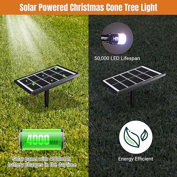 Yescom Vast-Starry 12' Giant-Sized LED Cone Tree Christmas Light with Star 1120 Solar 8 Model Lighting Outdoor Yard Shopping Mall Cafe Restaurant Store Bar Deck Event Holiday Inground Outside House