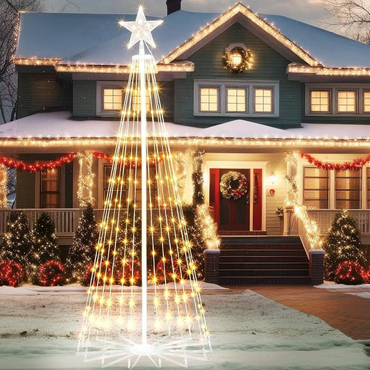 Outdoor Christmas Cone Tree Light, 12 Feet 1070 LEDs Outdoor Lightshow with Star Topper, Artificial Christmas Tree for Yard Square Plaza Christmas Decorations, Warm White