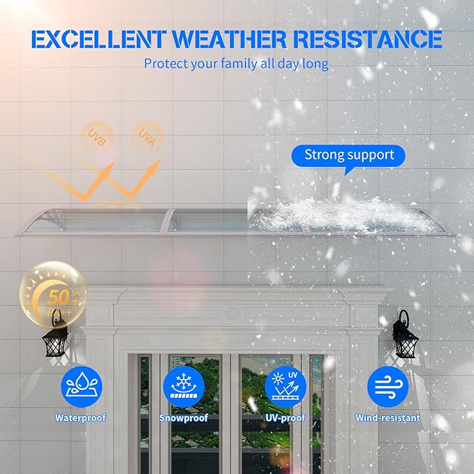 Awning for Door Entrance,40x48 inches Window Awnings for Doors Canopy Polycarbonate Cover Patio Door Awning UV Rain Snow Sunlight Protection Hollow Shee
