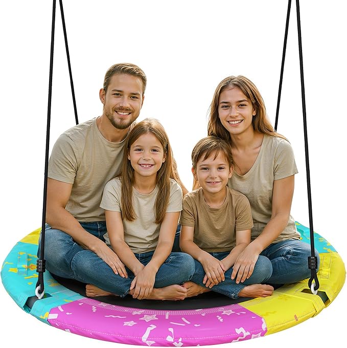 Tree Swing, 43'' / 48'' Saucer Swing for Kids and Adults, ASTM Approved Swing Sets with 900lbs Weight Capacity, Backyard Or Playground, Waterproof and UV-Resistant Mat, Adjustable Hanging Straps