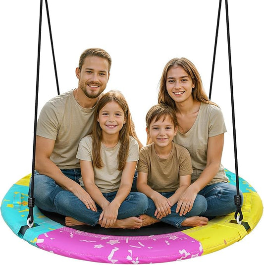 Tree Swing, 43'' / 48'' Saucer Swing for Kids and Adults, ASTM Approved Swing Sets with 900lbs Weight Capacity, Backyard Or Playground, Waterproof and UV-Resistant Mat, Adjustable Hanging Straps