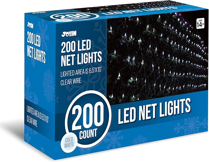 JOYIN 200 LED Christmas Net Lights, 6.5X 10FT Christmas Mesh Lights with 8 Modes, Connectable, Waterproof for Bushes Trees Yard Indoor Outdoor Xmas Decorations (Cool White)
