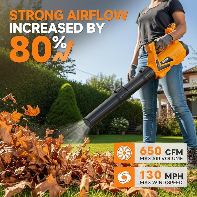 Alloyman 40V Battery Powered Leaf Blower Cordless with 2¡¿2.0Ah Battery and Charger, 650CFM Brushless Handheld Blowers, 3 Speed+Turbo Mode Electric Leaf Blower for Lawn Care, Leaves, Dust, Snow