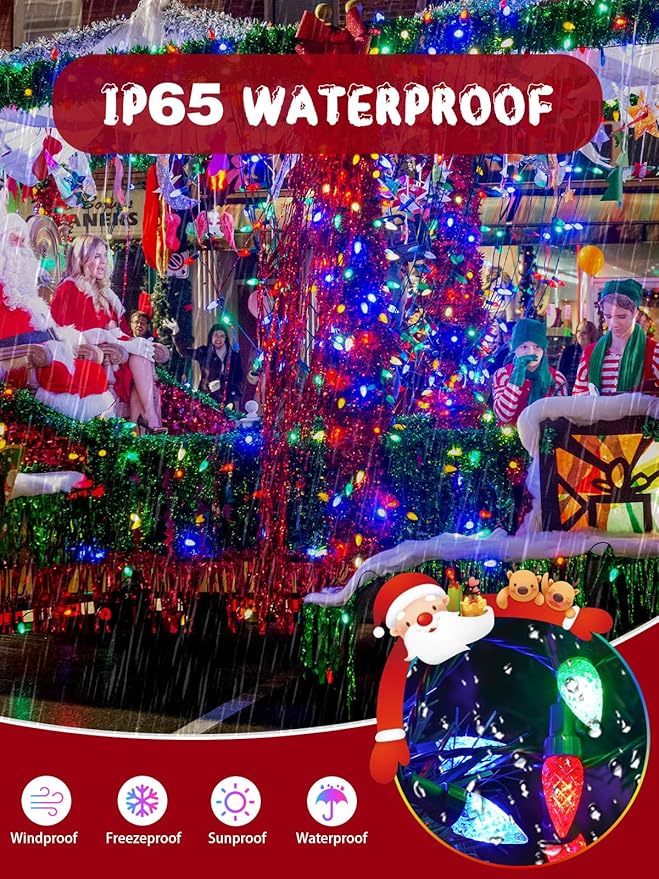 C6 Solar Christmas Lights Outdoor, 50 LED 16FT Christmas Decorations Outdoor Waterproof, Solar String Lights for Outside with 8 Modes, Fairy Twinkle Light for Tree Party Garden Xmas Decor (Multicolor)