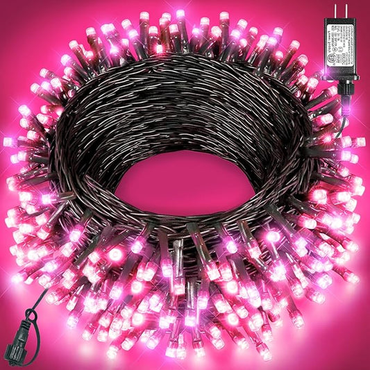 Pink Christmas Lights Outdoor, 80FT 240 LED Christmas Tree Lights Waterproof Plug in, 8 Modes Connectable Christmas Decorations Green Wire for Indoor Bedroom Tree House Holiday