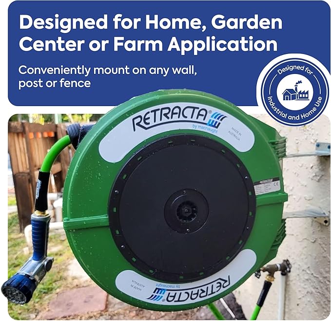 Macnaught Retractable Garden Hose Reel, 60 Ft Water Hose Reel Heavy Duty Retractable Hose with Metal 180¡Æ Swivel Rotation Bracket for Wall Mount - Green