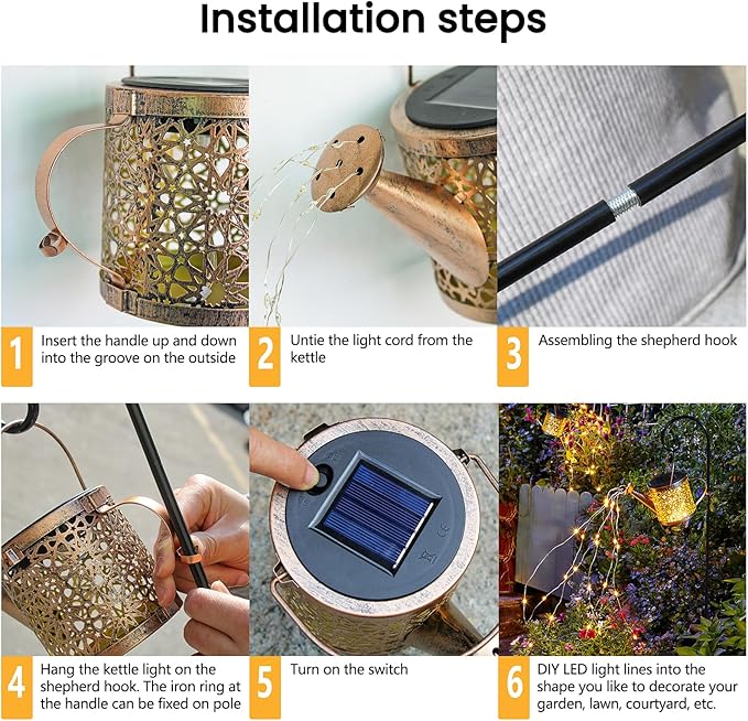 Outdoor Solar Metal Watering Can Small Hanging Decorative Waterproof Lights for Garden Decor, Yard Lights, Outside Patio Lawn, Gifts for Mom Grandma Women Birthday,1 pack, Warm White