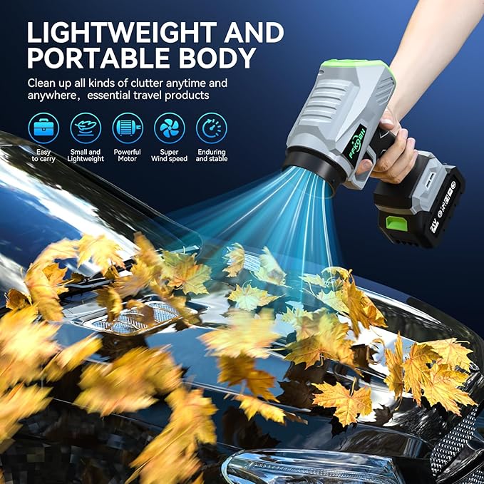 Leaf Blower Cordless with High Power,with Battery and Charger£¬Extended Nozzle, Lightweight Handheld Design, Leaf Blower for Patio Cleaning,car Blowing Water,Lawn Care (No Battery)