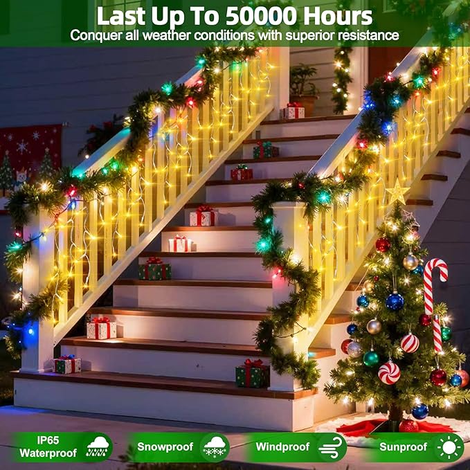 612 LED Christmas Lights with 136 Drops, 60ft 12 Modes Hanging ice String Lights with Timer & Dimmable & Waterproof, Plug-in Fairy Lights for Tree Holiday Wedding Party Christmas Decor Warm White