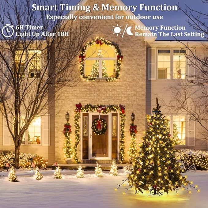 Christmas Tree Lights with Ring,400 LEDs Waterfall Lights for Christmas Trees,Waterproof 6.6FT x 20 String Lights with Remote,8 Modes/Memory/Timer,Cascading Twinkle Lights Xmas Decoration
