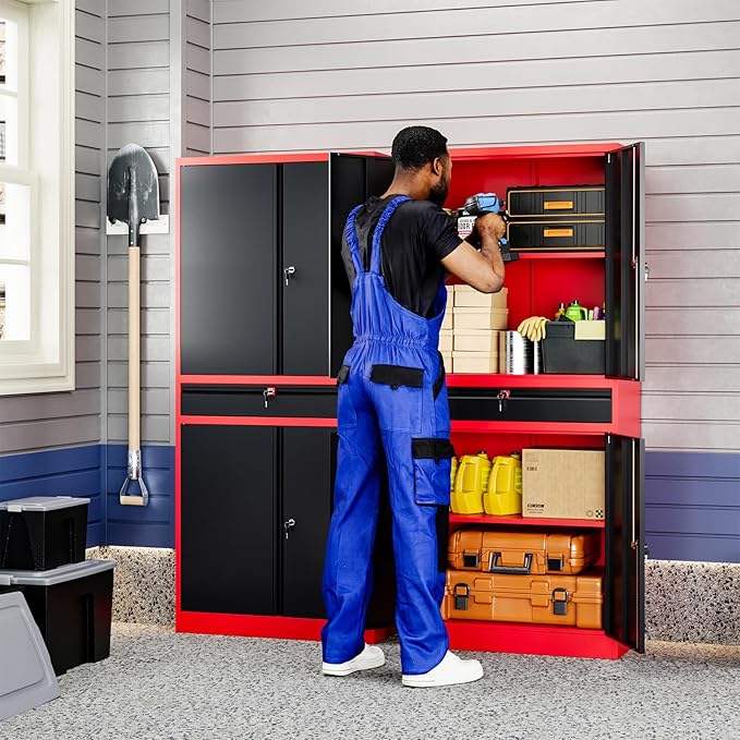 Yizosh Metal Garage Storage Cabinet with Locking Doors and Adjustable Shelves,- 71 Tool Storage Cabinet with 1 Drawer for Garage,Office,Warehouse