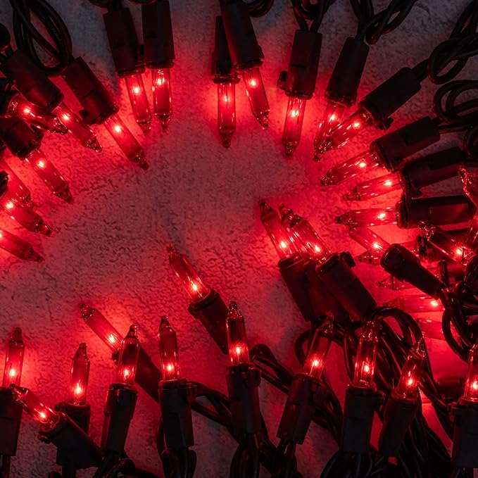 YULETIME 200 Red Christmas Lights with Black Wire, Pack of 2 Sets 33 ft 100 Count UL Certified Holiday String Lights (Red)