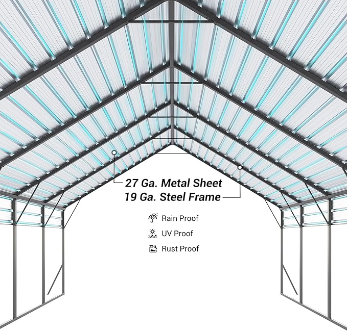 20x25 FT Metal Carport Heavy Duty Car Ports Reinforced Frame, Galvanized Steel Roof and Enhanced Base All-Weather Outdoor Oversized Shelter for Cars, Bass Boats, Full-Sized Pickup Trucks, Tractors