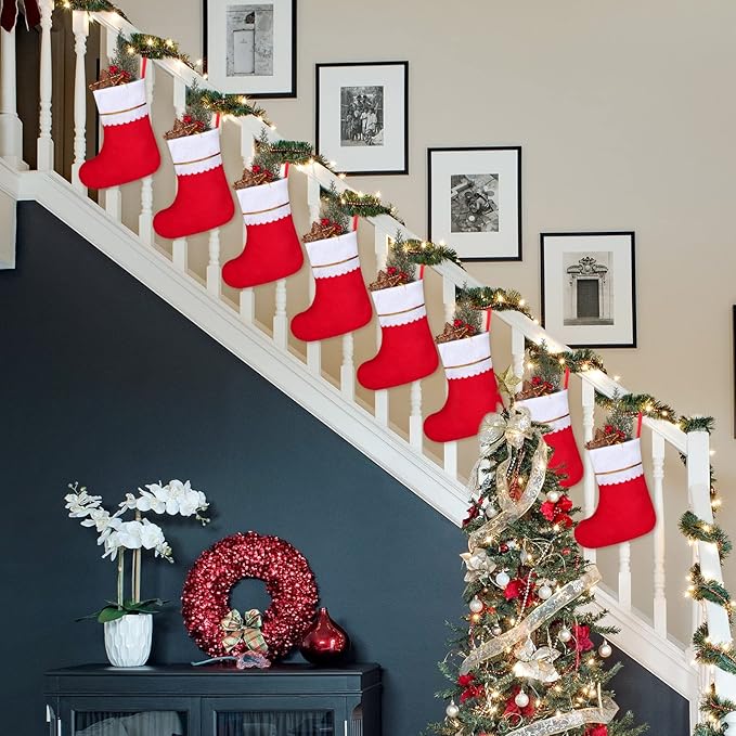 ANVAVO 24 Pack Christmas Stockings 15 Inch Red Felt Xmas Stockings Christmas Tree Hanging Ornaments for Xmas Wall Fireplace Door Window Decorations