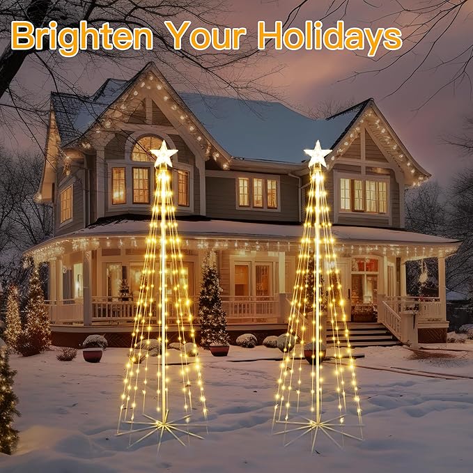 Ollny Christmas Tree Lights, 5FT 140 LED Warm White Outdoor String Lights 8 Modes Timer Function IP65 Waterproof Star Lights for Indoor Outside House Yard Xmas Decorations