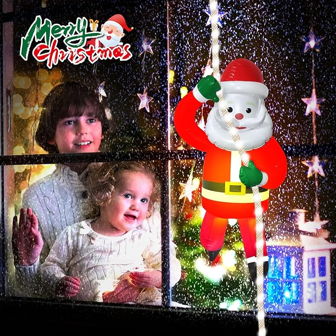 Christmas 9.8FT LED Rope Lights with 2.7FT Inflatable Climbing Santa Claus, Christmas Decorations Indoor Outdoor with Timer & Memory Plug for Holiday Yard, Porch, Window, Wall, Xmas Tree, Home Decor