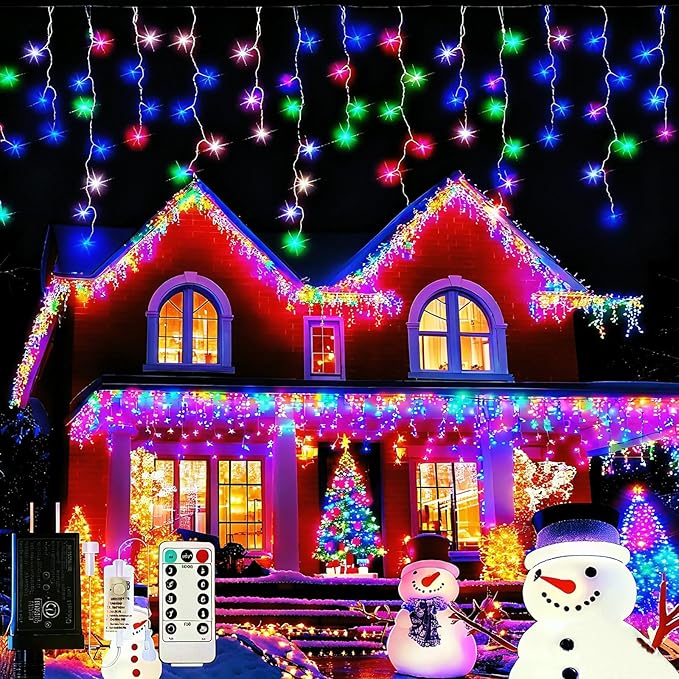 Icicle Lights for Outside, 167ft 1760 LED Icicle Christmas Lights Outdoor Waterproof, 352 Drops with Remote, 8 Modes & Dimmable, Timer for Christmas, Wedding, House, Roof Decoration, Multicolor